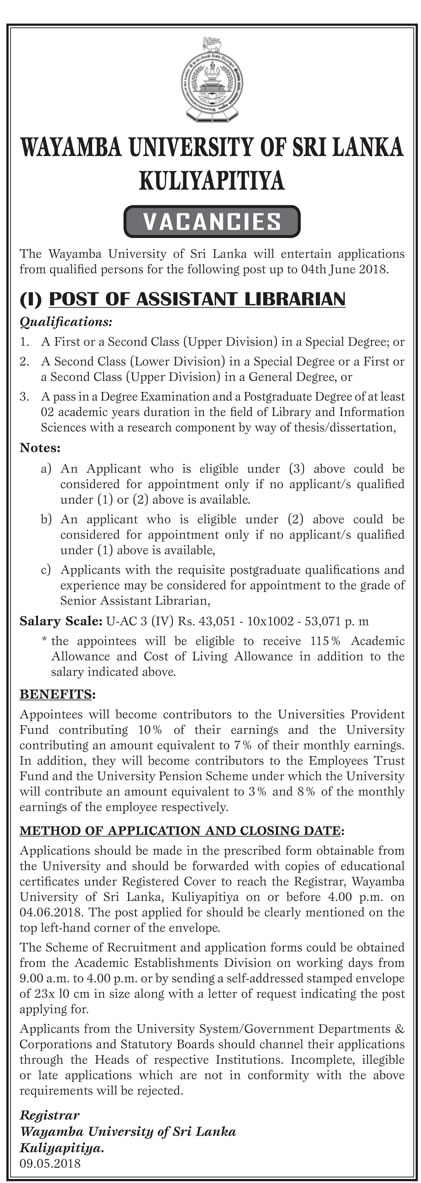 Assistant Librarian - Wayamba University